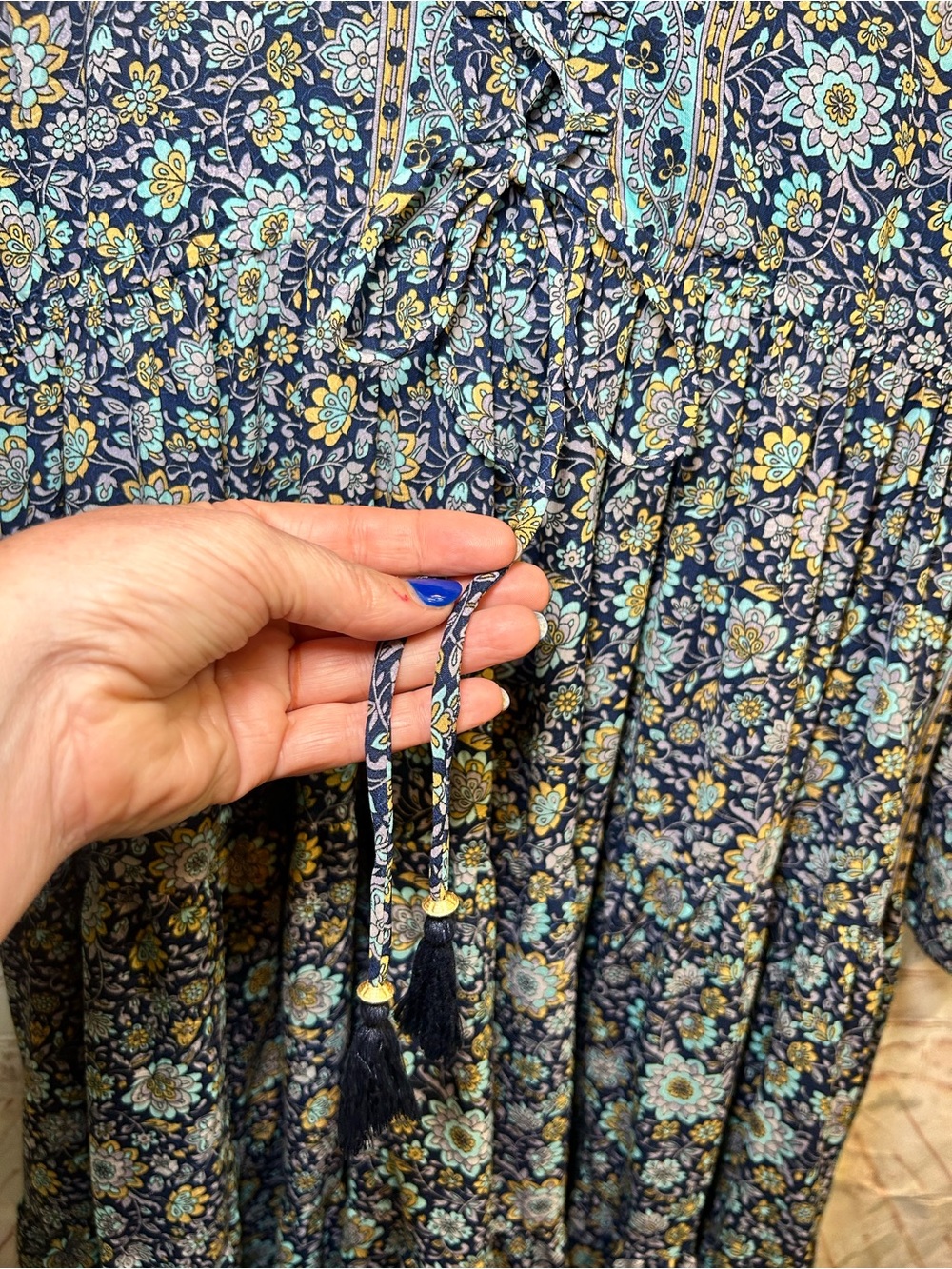 Anthro Boemo Blue Floral Tiered Boho Maxi Dress Size XL Prairie Cottagecore - Picture 4 of 6
